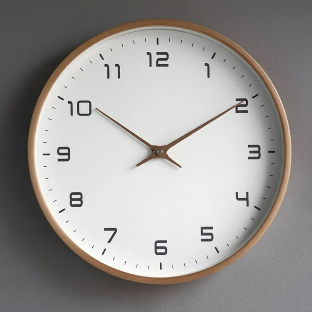 Scandinavian Round Wall Clock with Natural Wood Finish