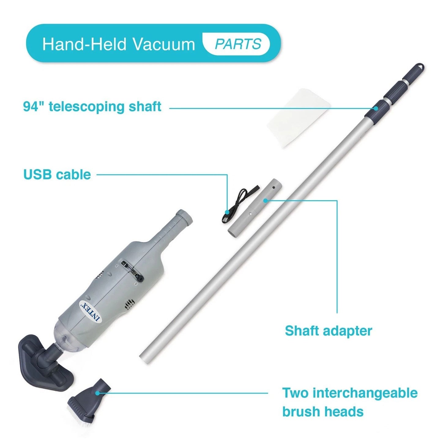 Cordless Handheld Pool Vacuum with Brush Attachments for Above Ground Pool Cleaning