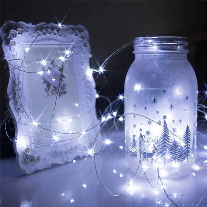 Firefly String Lights, 7Ft 20 LED Battery Operated with Flexible Silver Wire for Mason Jars and Wedding Decor