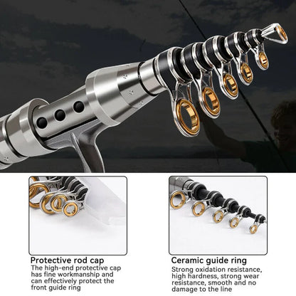 Telescopic Fishing Rod and Reel Combo with Carbon Fiber Construction, Carry Bag