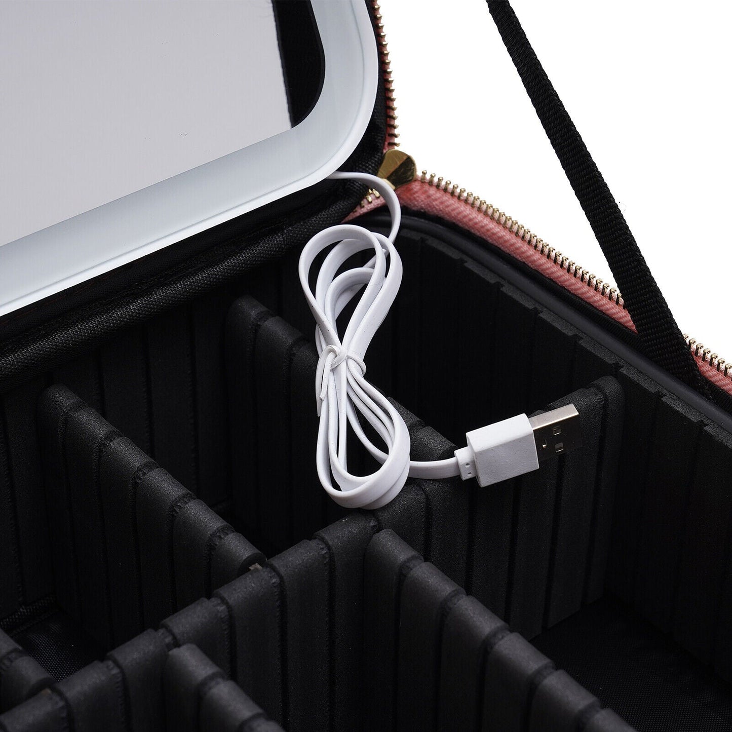 Makeup Organizer Case with Adjustable LED Mirror and Multiple Compartments