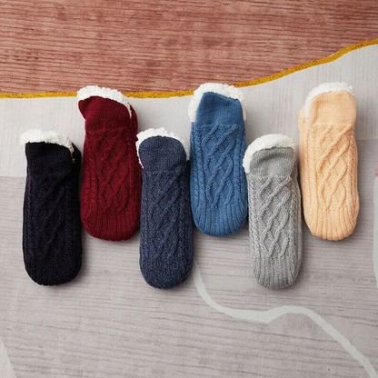 Sherpa Lined Cable Knit Slipper Socks with Grip Sole and Fold Over Cuff