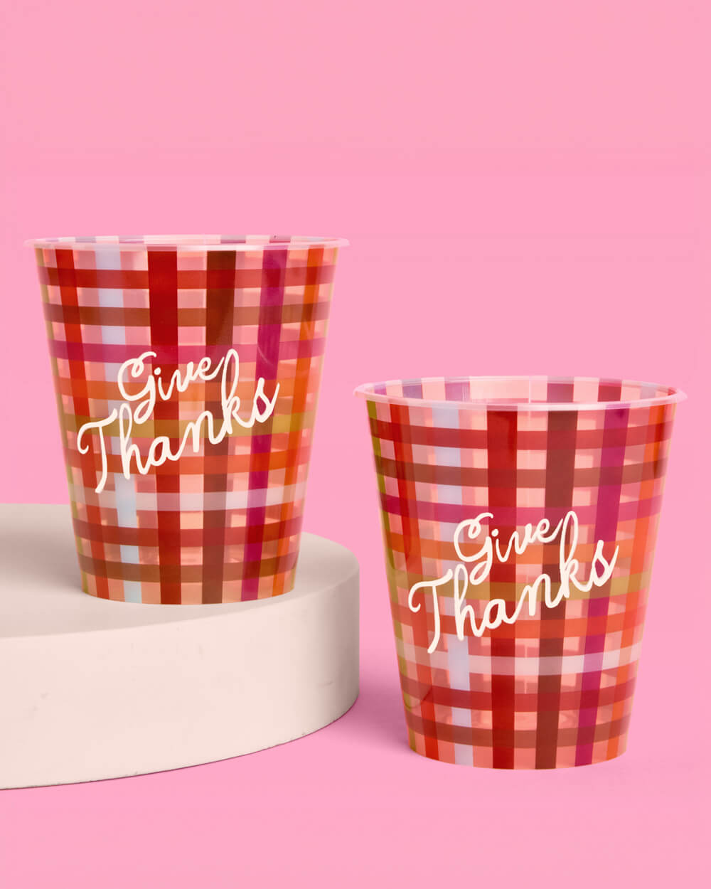 Autumn Plaid Disposable Party Cups with Give Thanks Print in Set of 16 for Holiday Tables