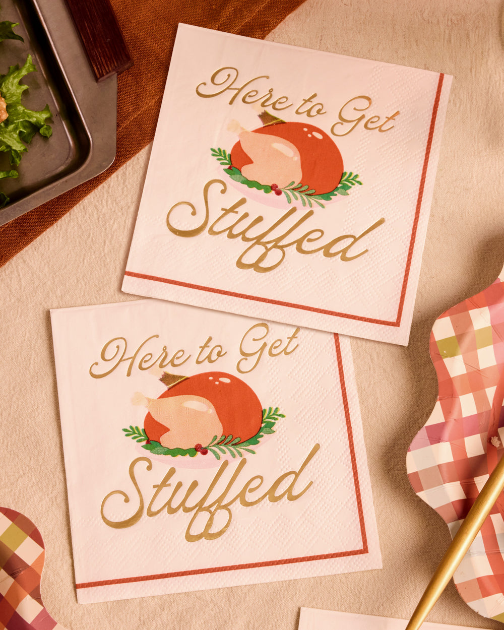 Thanksgiving Turkey Cocktail Napkins with Gold Foil Script, 50-Count