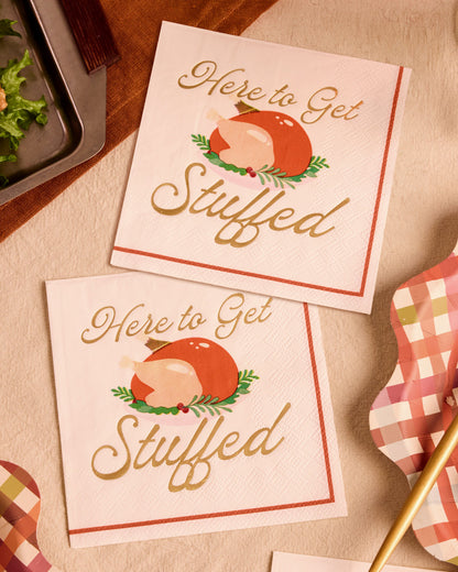 Thanksgiving Turkey Cocktail Napkins with Gold Foil Script, 50-Count