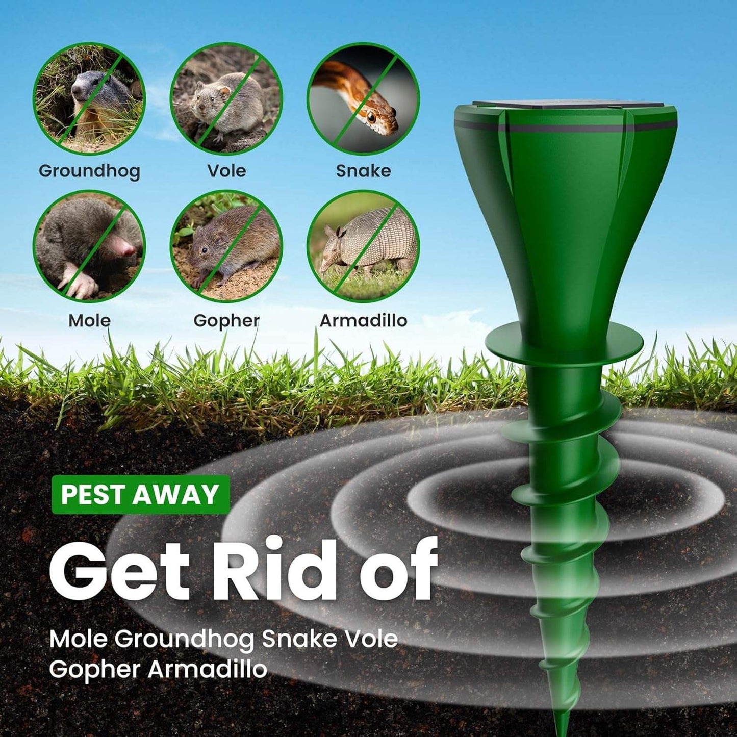 Solar Ultrasonic Snake Repeller with Ground Stake and Battery Backup