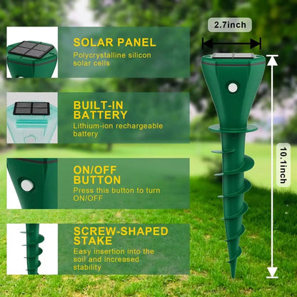 Solar Ultrasonic Snake Repeller with Ground Stake and Battery Backup