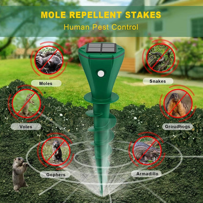 Solar Ultrasonic Snake Repeller with Ground Stake and Battery Backup