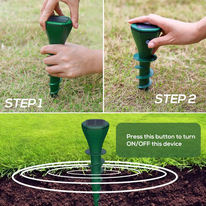 Solar Ultrasonic Snake Repeller with Ground Stake and Battery Backup
