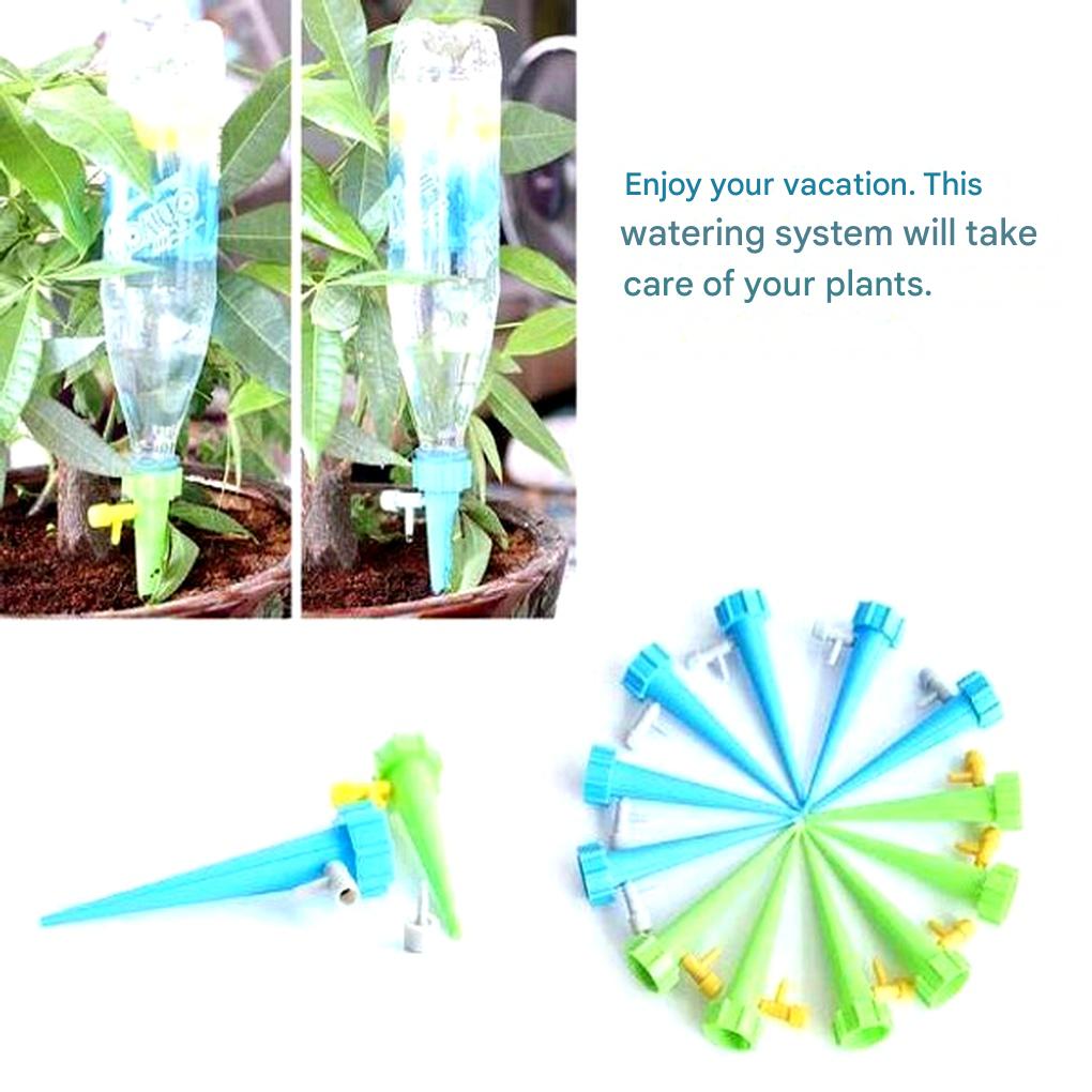 Plant Watering Spikes with Adjustable Flow Control and Bottle Adapter, 12-Pack