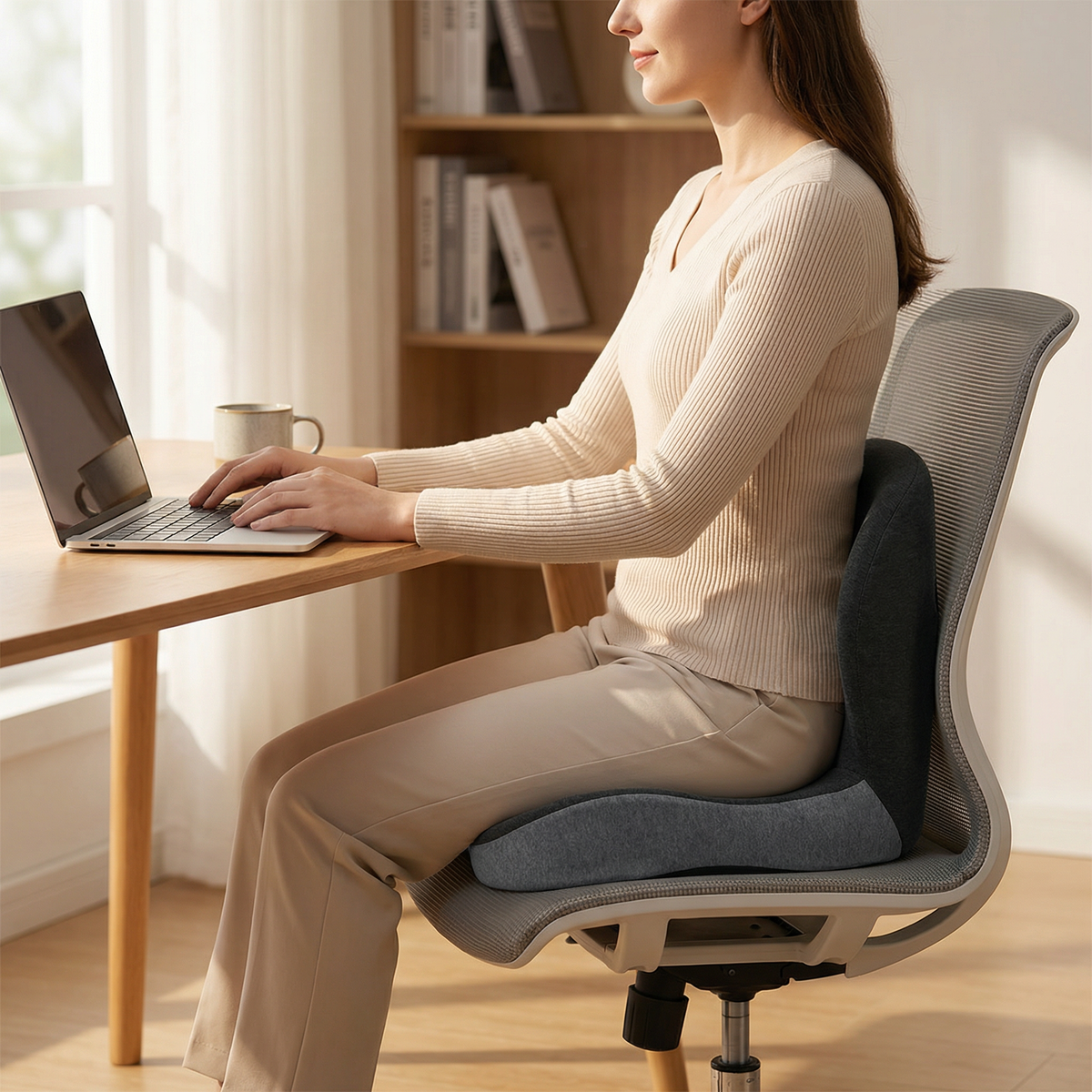 Memory Foam Seat Cushion with an Attached Backrest, a Removable Washable Cover and a Non Slip Base