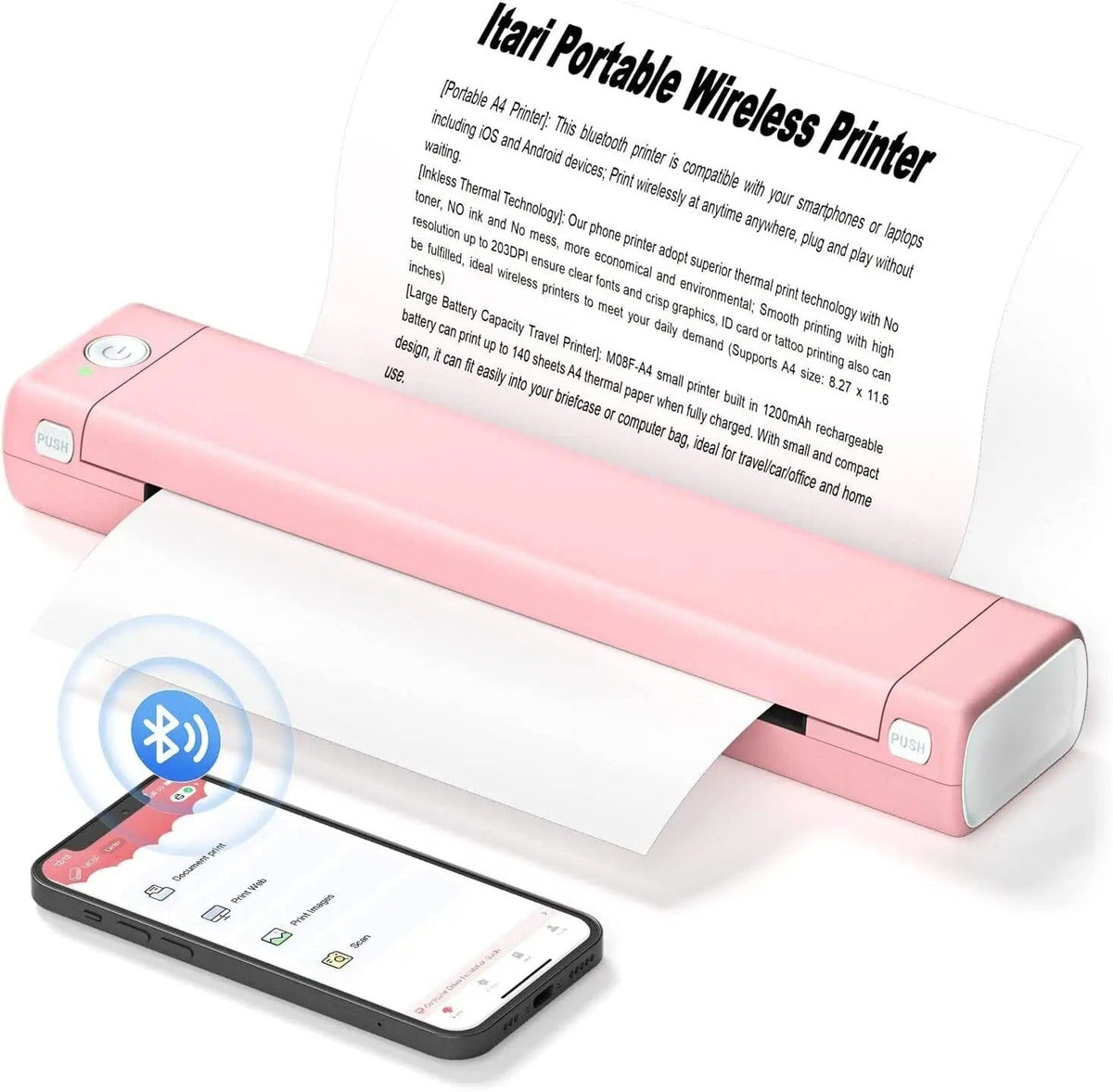 Wireless A4 Thermal Printer with No Ink Needed for Smartphones and Laptops