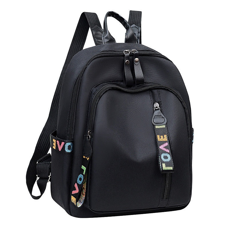 Water Resistant Black Backpack with Padded Laptop Compartment and Love Accent Straps
