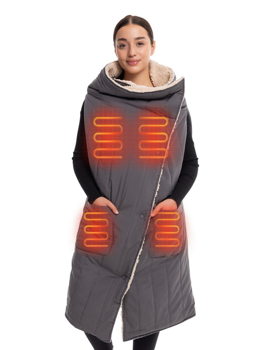 Wearable Heated Blanket with Five Carbon Fiber Zones and 16000mAh Power Bank