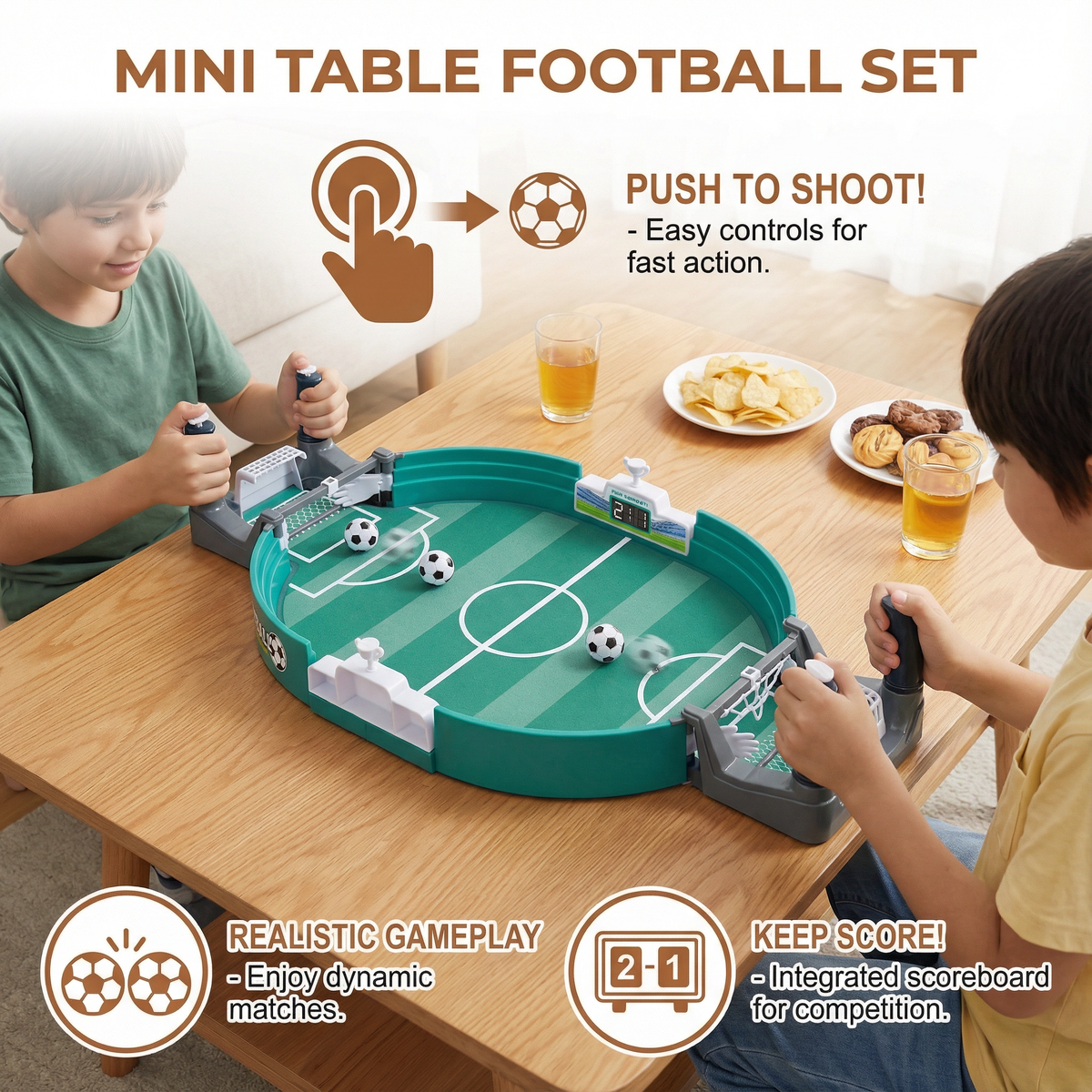 Mini Table Football Game with Slider Controls and Built in Scoreboard for Kids and Adults