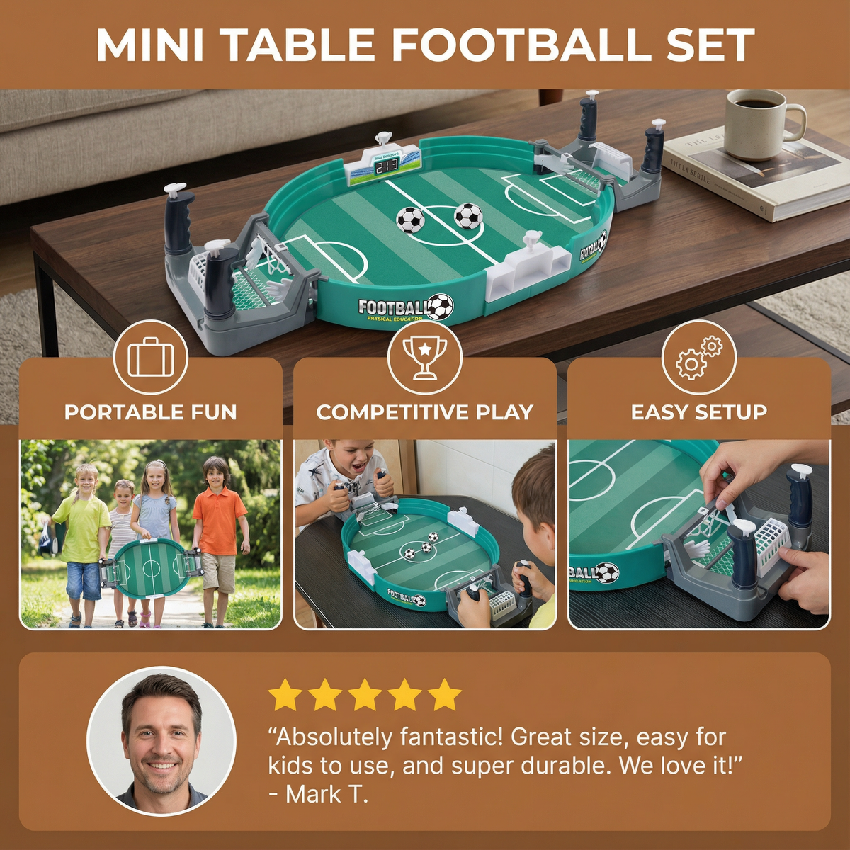 Mini Table Football Game with Slider Controls and Built in Scoreboard for Kids and Adults
