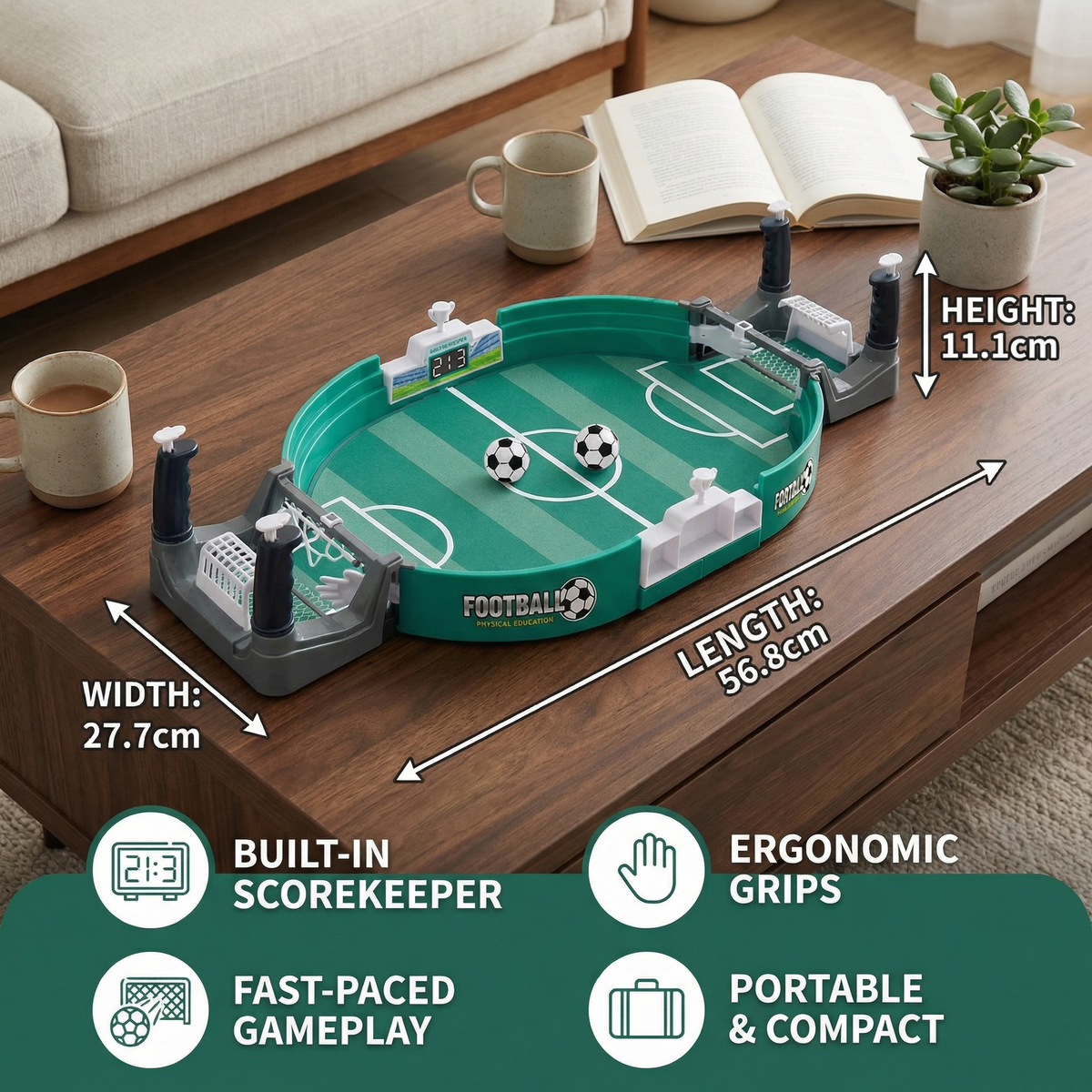 Mini Table Football Game with Slider Controls and Built in Scoreboard for Kids and Adults