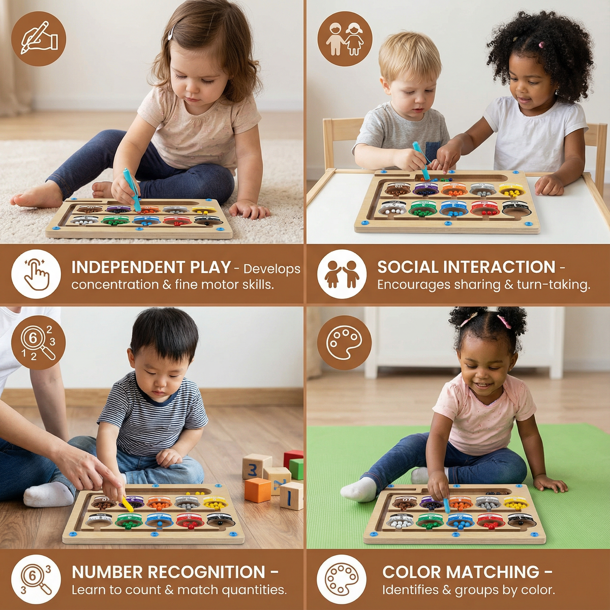 Montessori Magnetic Maze Toy with Color and Number Learning for Kids