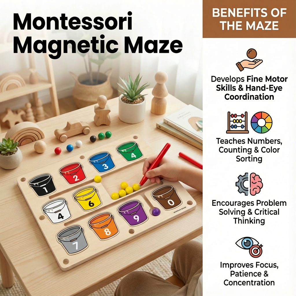 Montessori Magnetic Maze Toy with Color and Number Learning for Kids