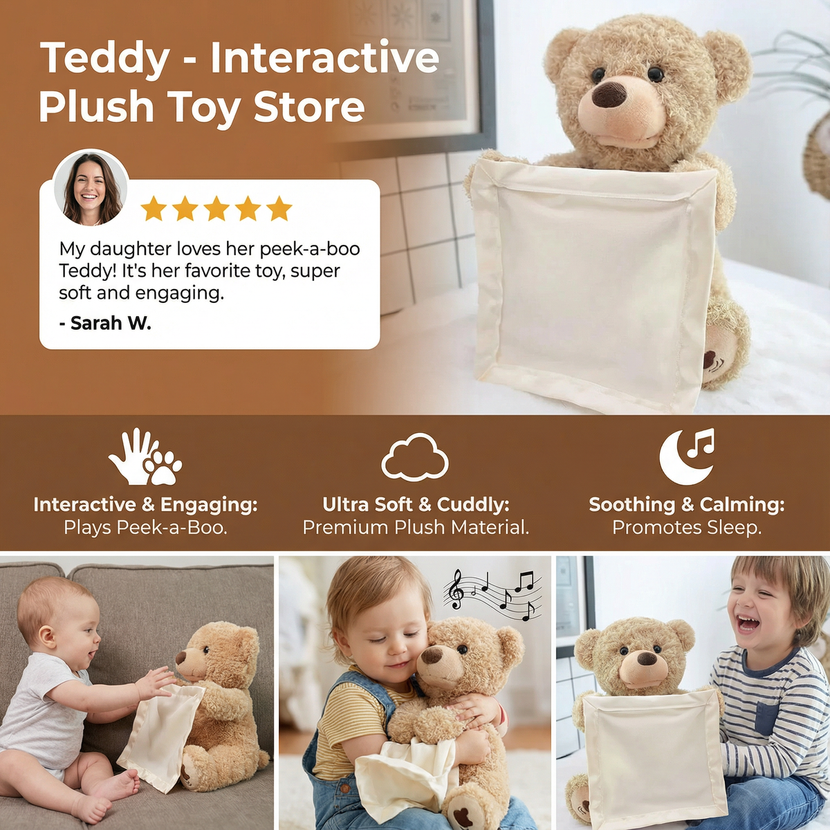 Interactive Plush Bear with Voice Responses and Moving Limbs for Toddlers