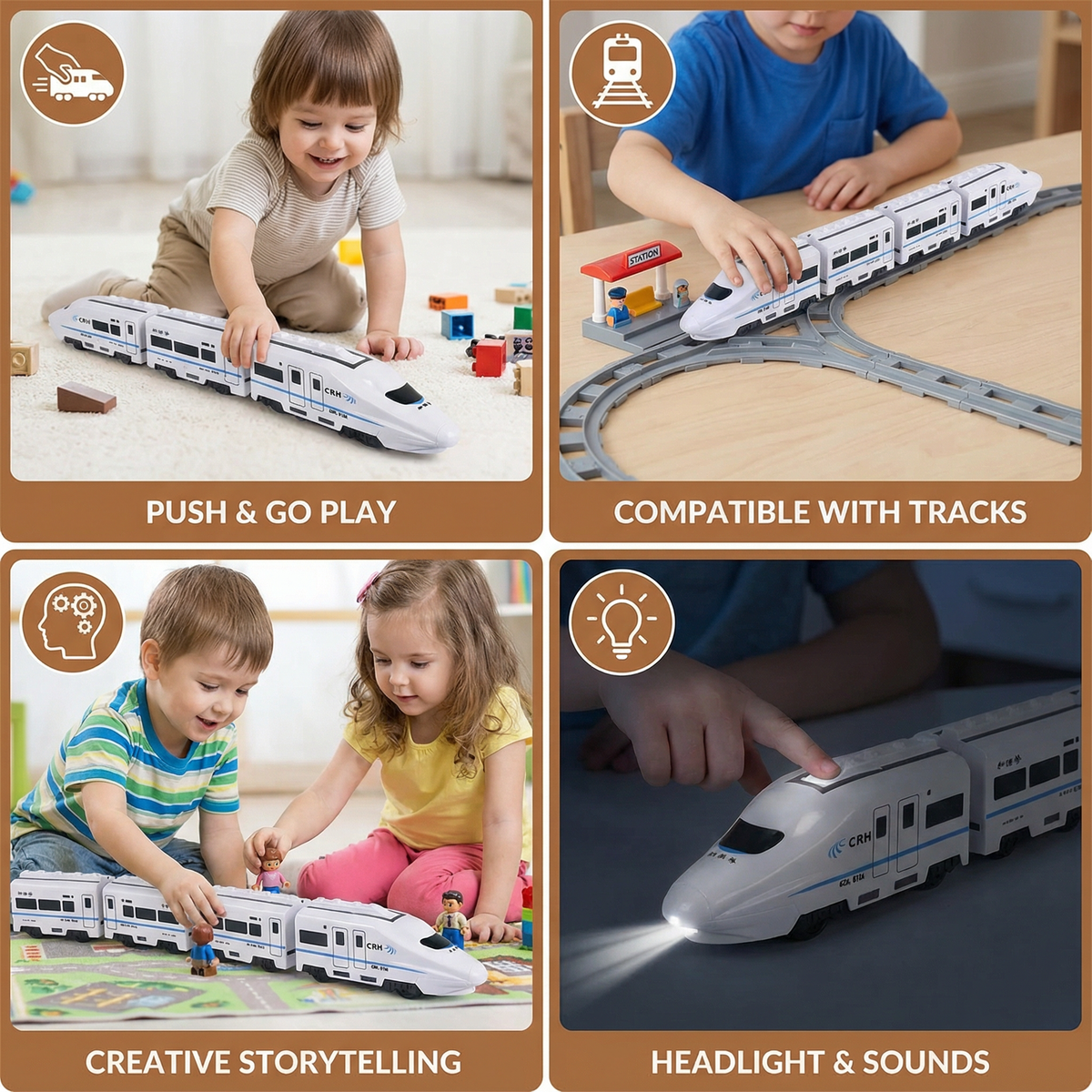 Colorful Chain Train Toy with Linking Carriages in Sets of Three, Four or Five