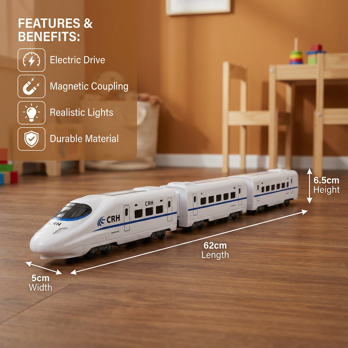 Colorful Chain Train Toy with Linking Carriages in Sets of Three, Four or Five