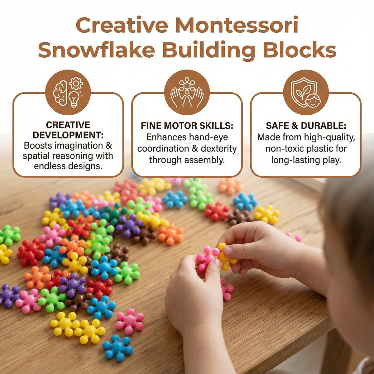 Interlocking Snowflake Blocks with Multiple Colors and Storage Box