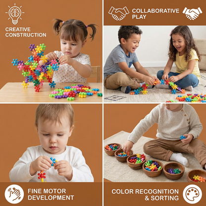 Interlocking Snowflake Blocks with Multiple Colors and Storage Box