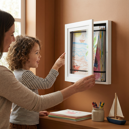 Rotating Drawing Storage Frame with Front Flip Access for 150 Artworks
