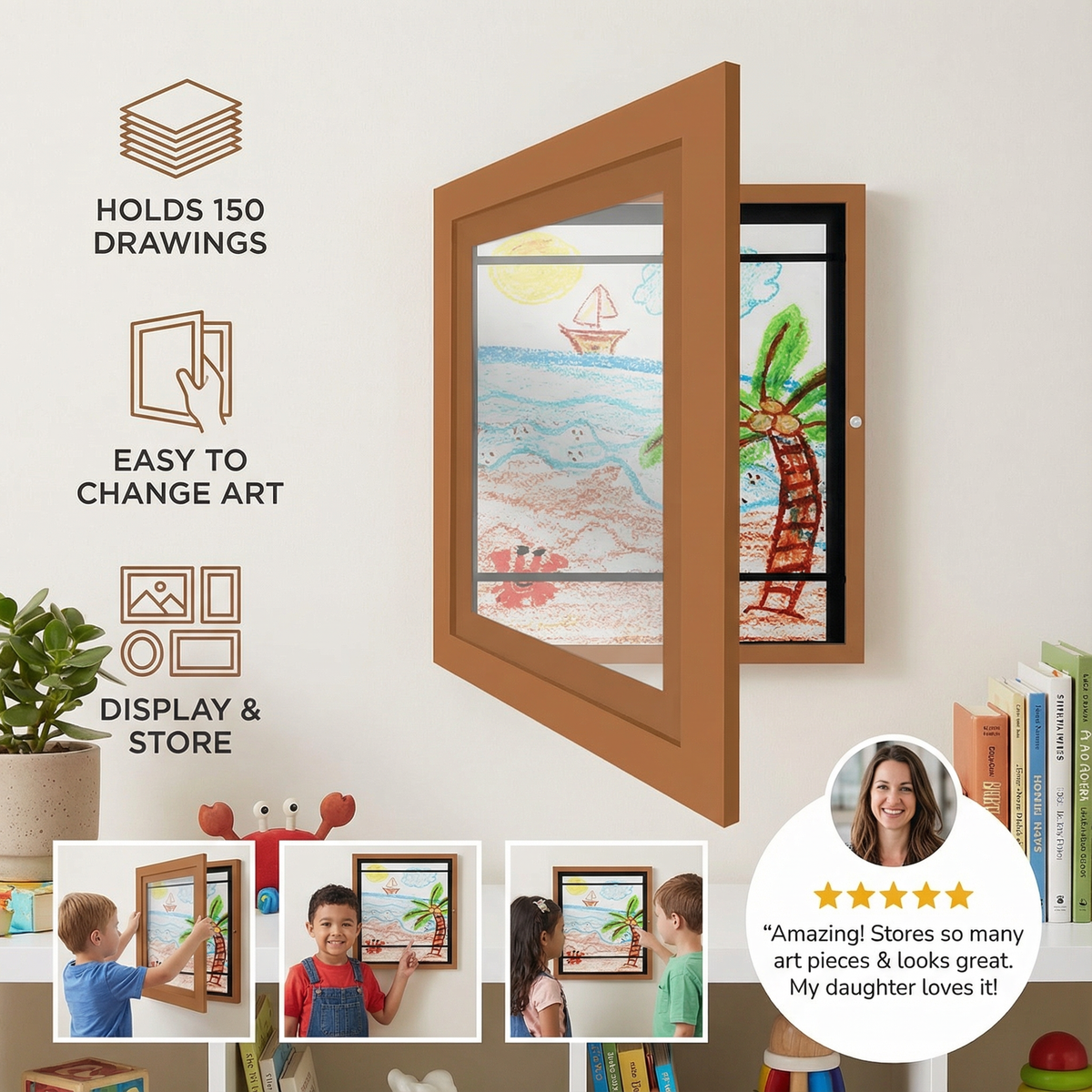 Rotating Drawing Storage Frame with Front Flip Access for 150 Artworks
