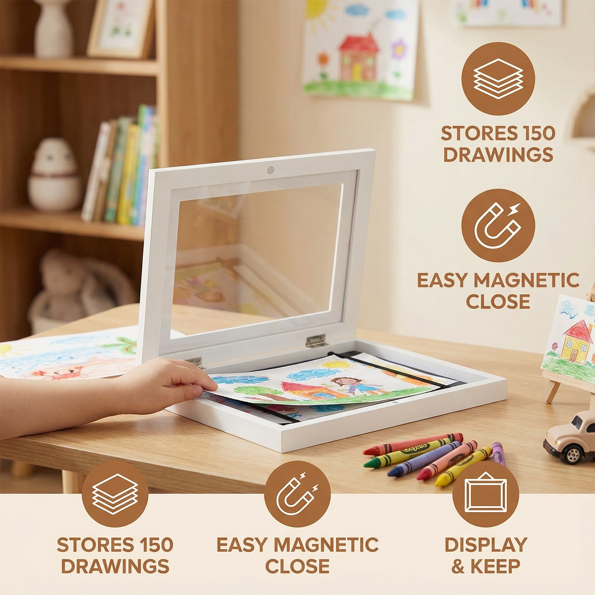 Rotating Drawing Storage Frame with Front Flip Access for 150 Artworks