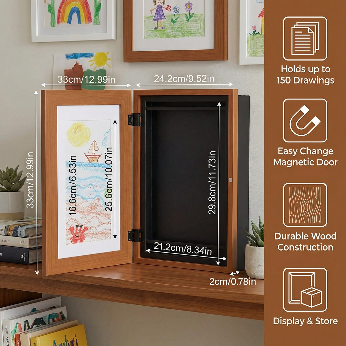 Rotating Drawing Storage Frame with Front Flip Access for 150 Artworks