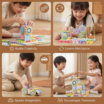 Interactive Gear Building Set with Rotating Blocks for Kids