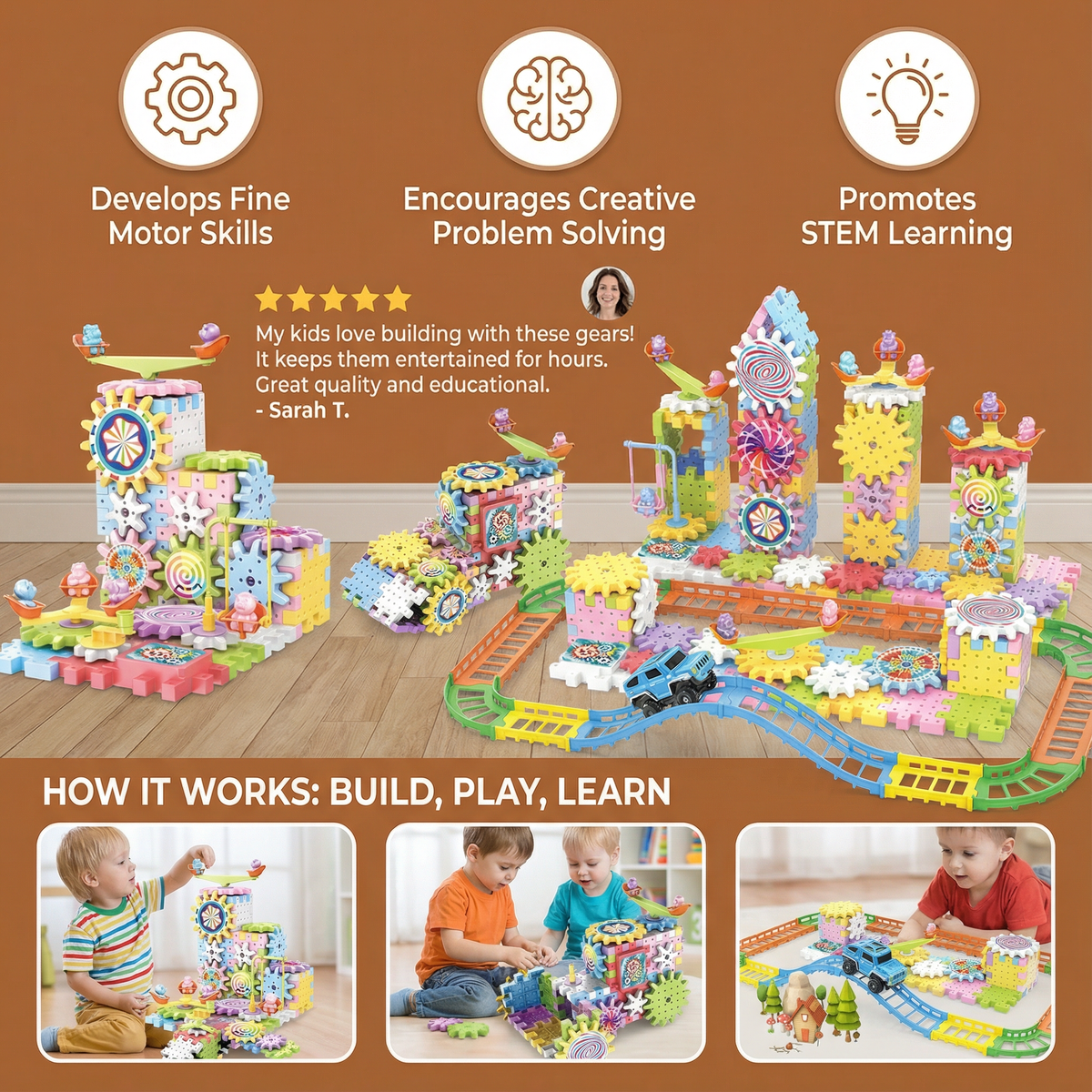 Interactive Gear Building Set with Rotating Blocks for Kids