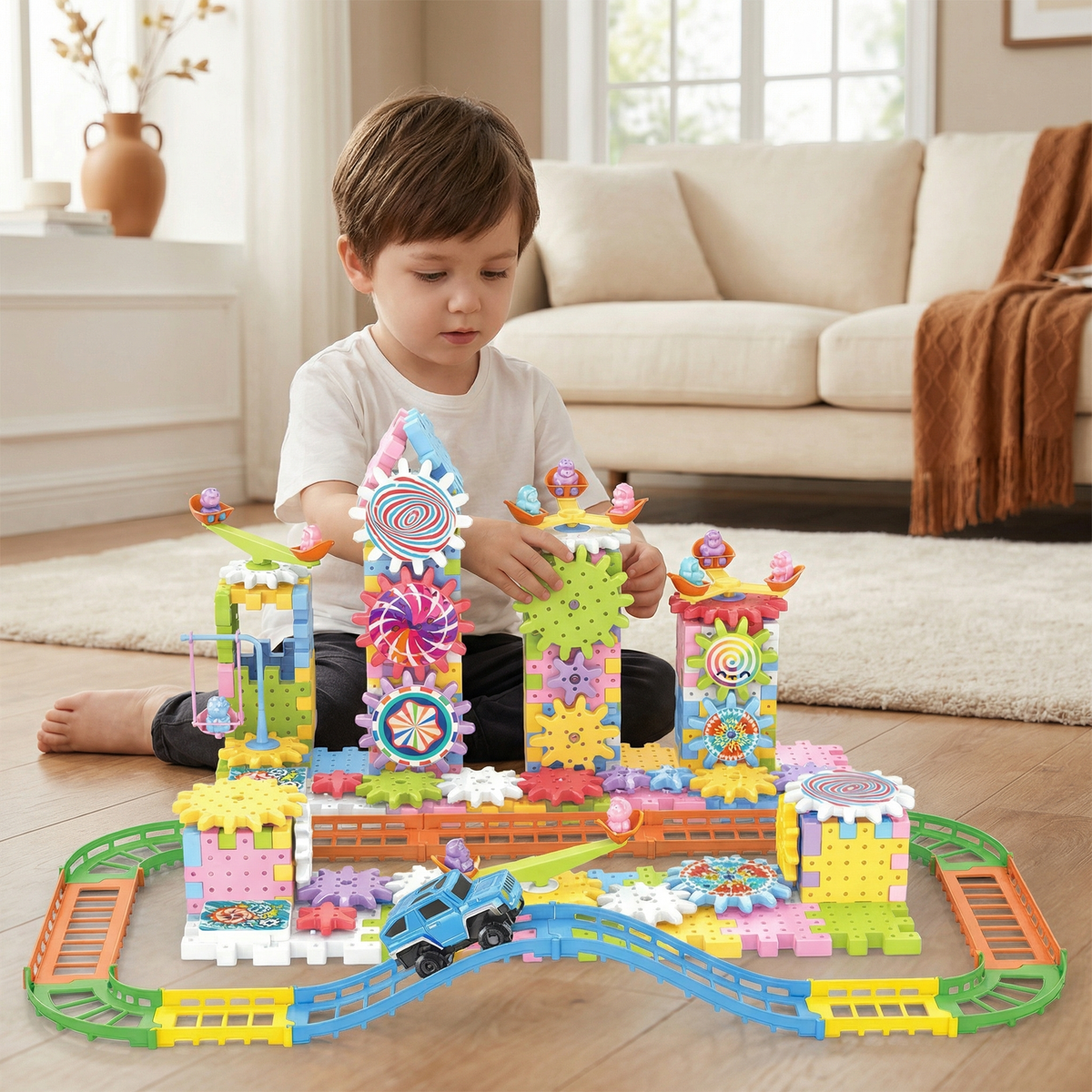 Interactive Gear Building Set with Rotating Blocks for Kids