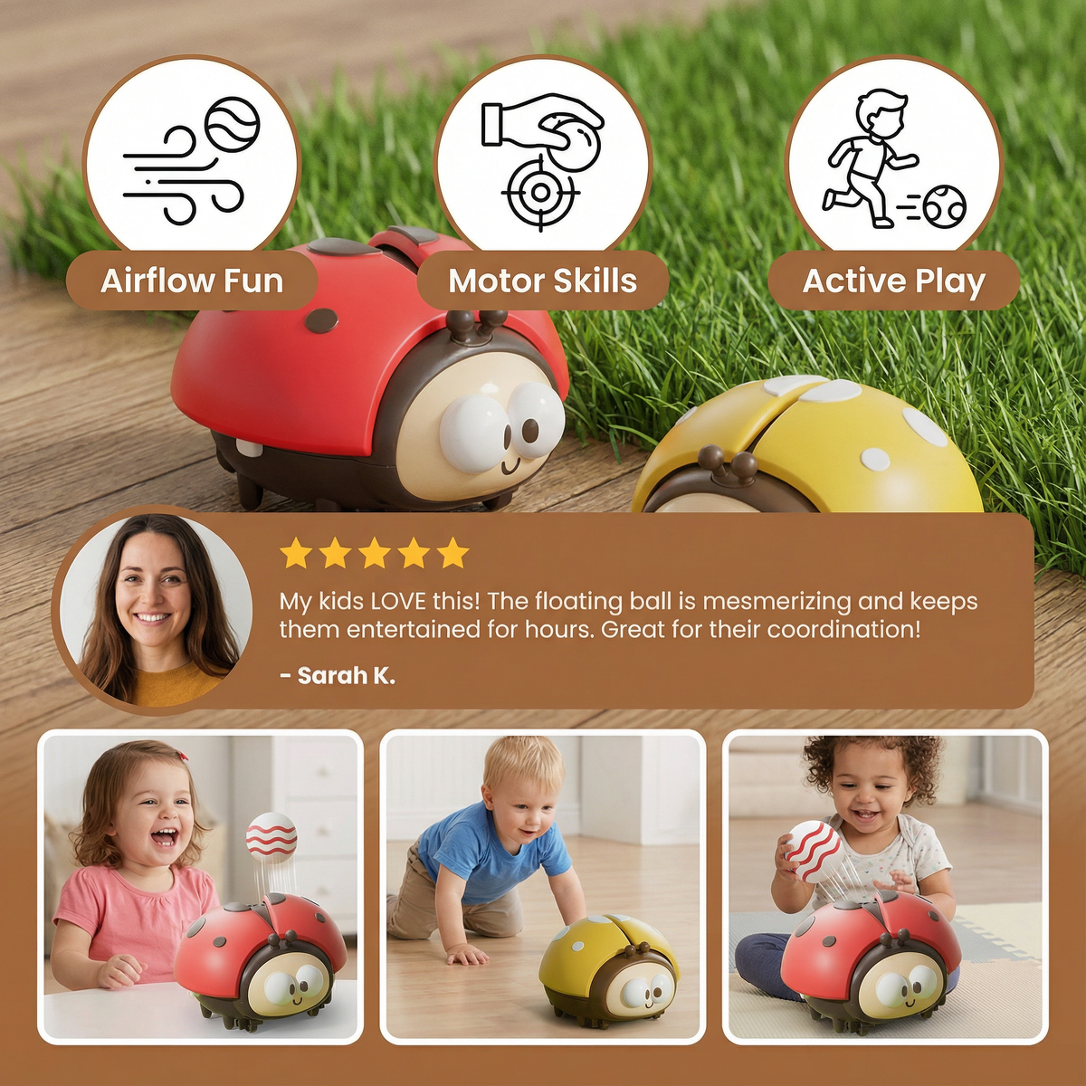 Ladybug Air Balloon Toy with Button Activation for Babies