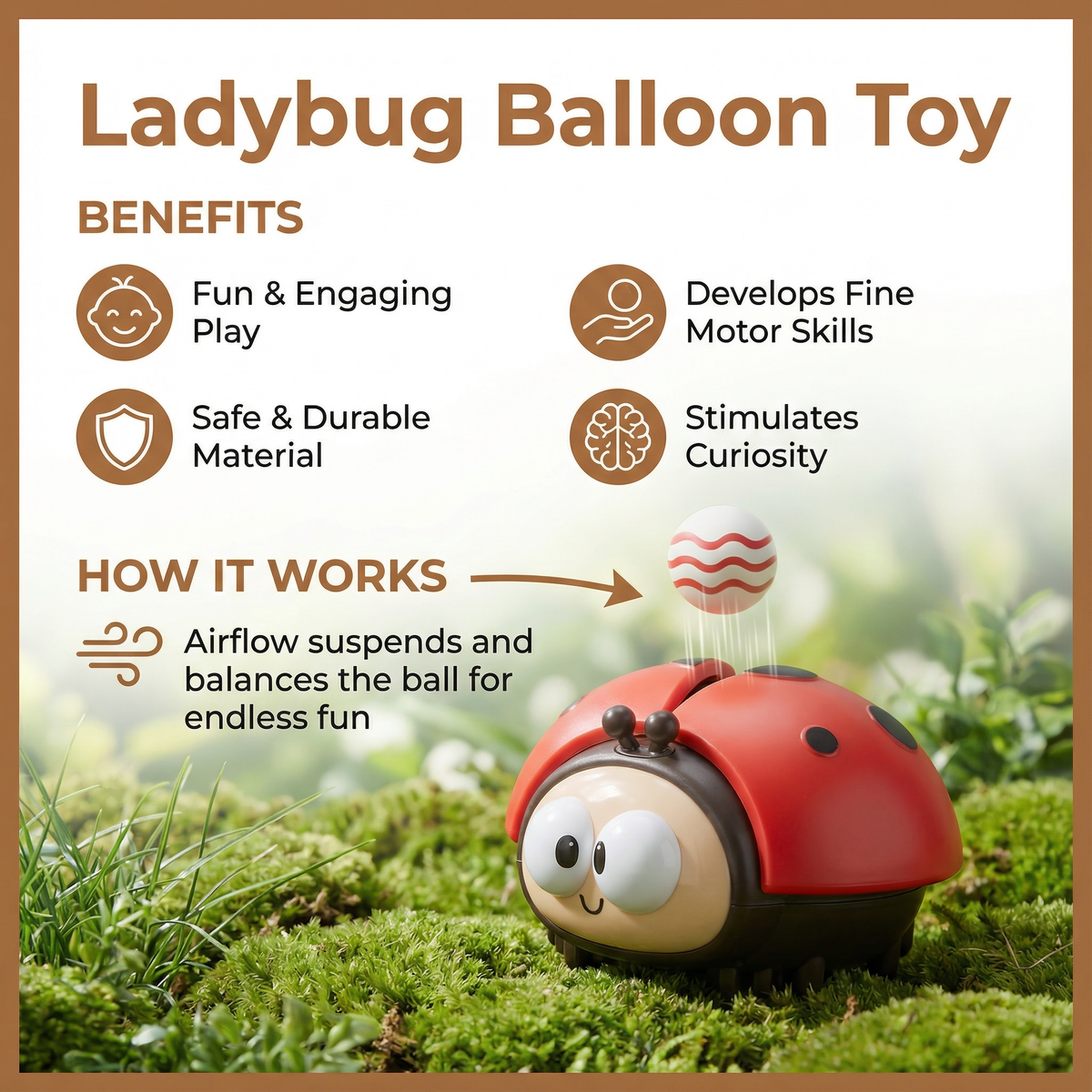 Ladybug Air Balloon Toy with Button Activation for Babies