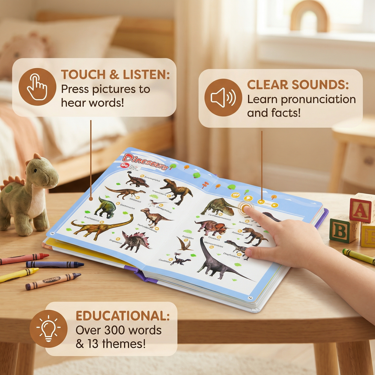 Interactive English Sound Book with 300 Words and 13 Themed Pages for Children