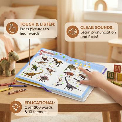 Interactive English Sound Book with 300 Words and 13 Themed Pages for Children