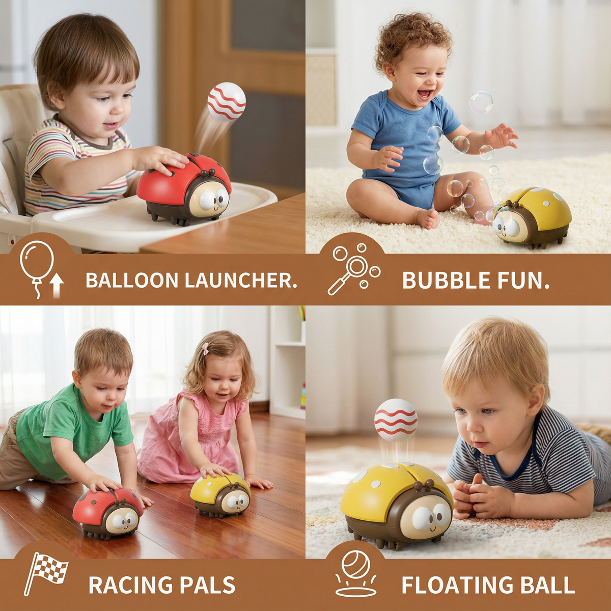Ladybug Air Balloon Toy with Button Activation for Babies