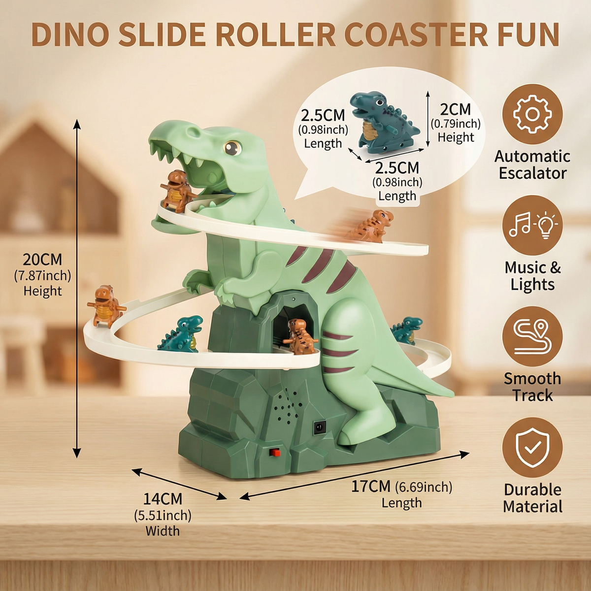 Dinosaur Roller Coaster Slide Track Toy with Snap Together Track and Colorful Dino Design
