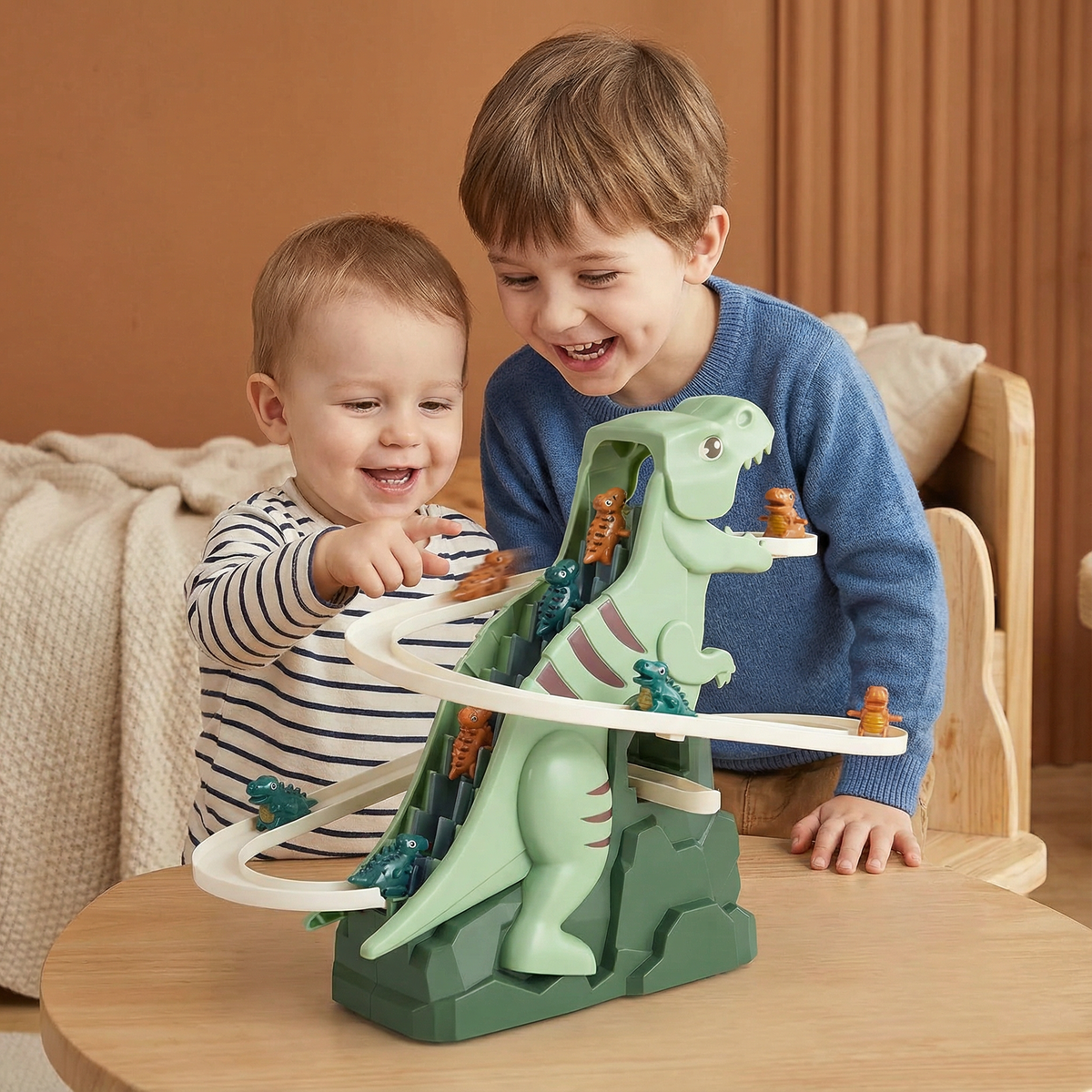 Dinosaur Roller Coaster Slide Track Toy with Snap Together Track and Colorful Dino Design