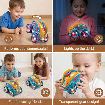 Rechargeable Flipping Toy Car with Flashing LED Lights That Spins and Somersaults
