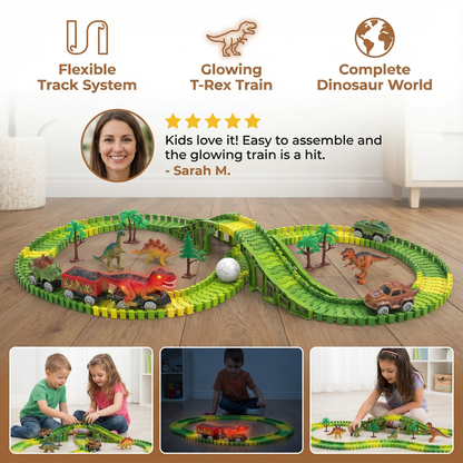 Flexible Dinosaur Race Track Set with Glowing LED Train for Kids