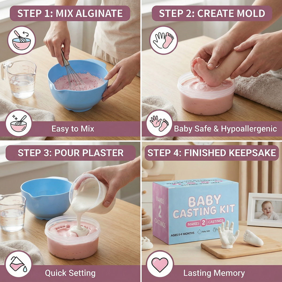 Baby Hand and Footprint Keepsake Kit with Decorating Materials for Newborn Memories