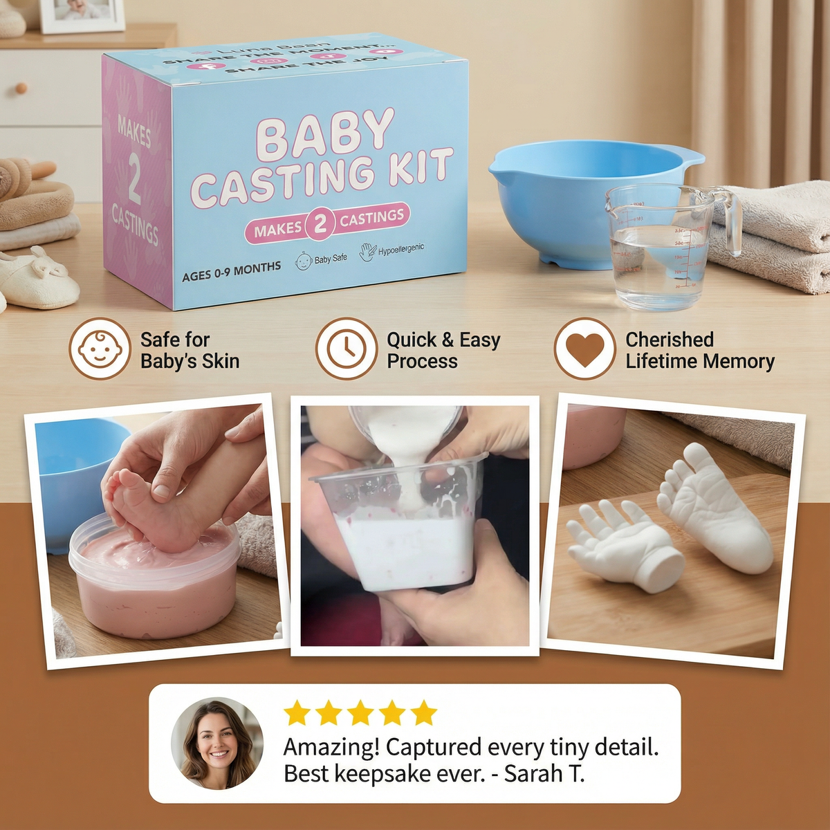 Baby Hand and Footprint Keepsake Kit with Decorating Materials for Newborn Memories
