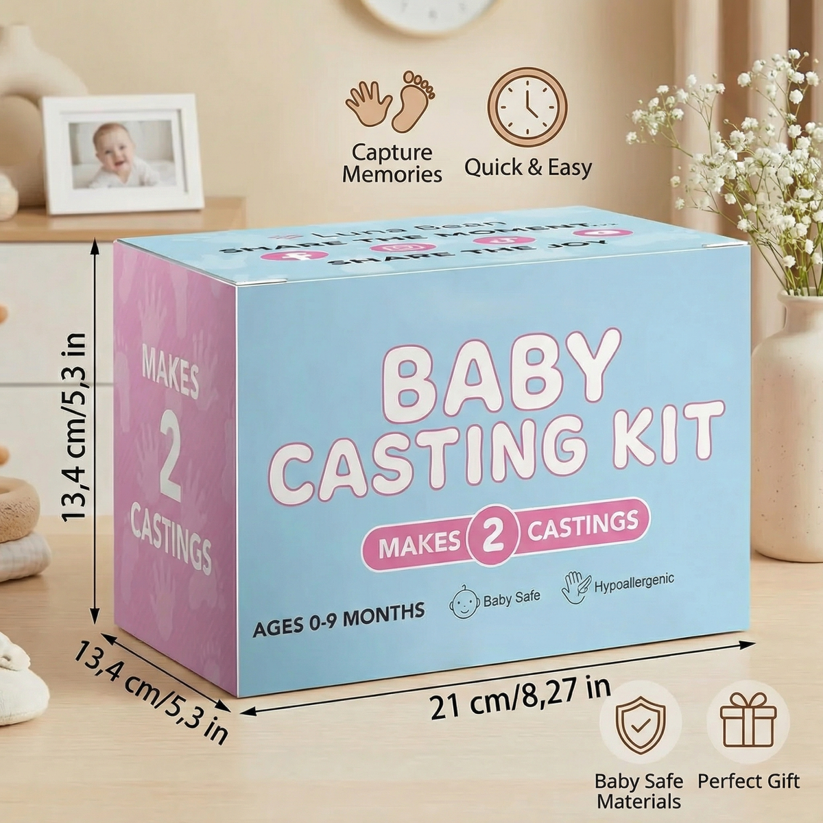 Baby Hand and Footprint Keepsake Kit with Decorating Materials for Newborn Memories