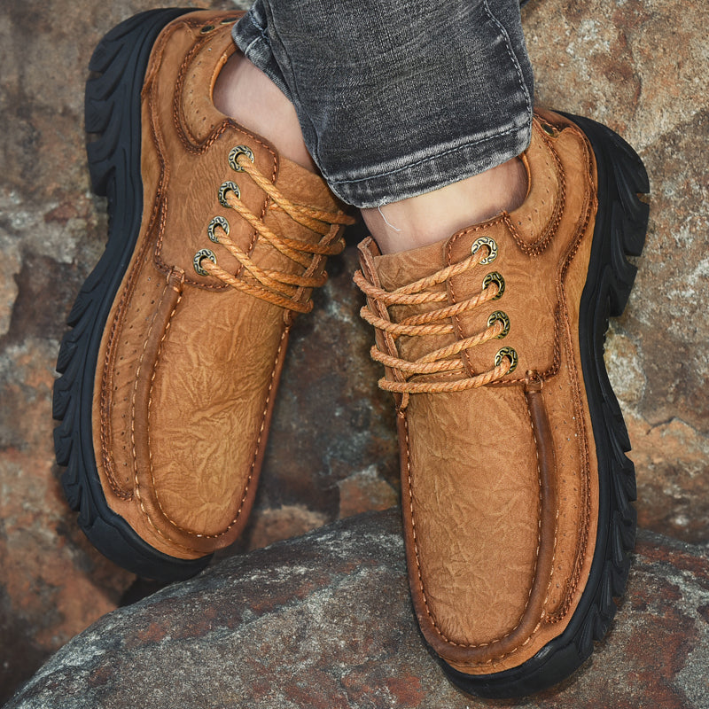 Women's comfortable orthopedic brown leather ankle boots, with a non-marking, slip-resistant sole