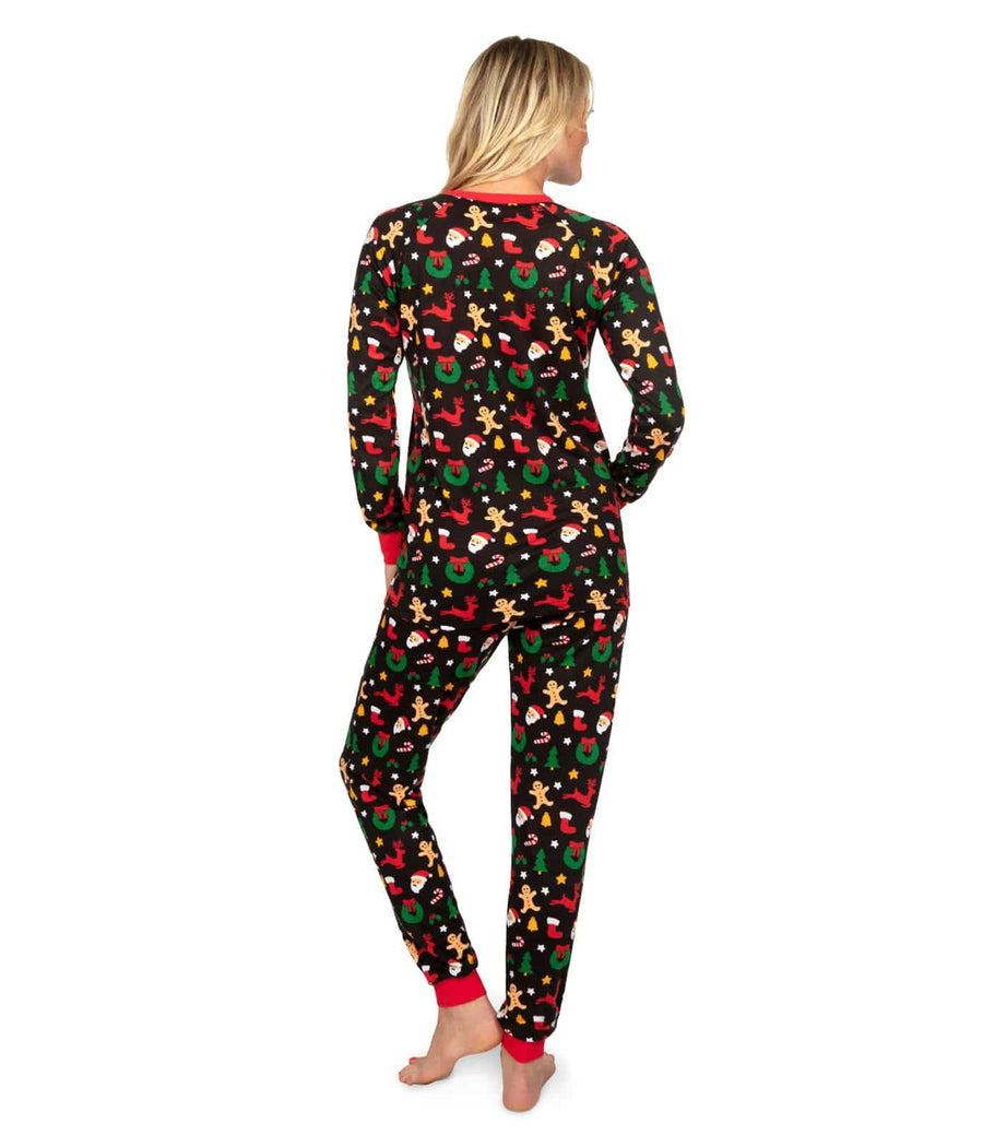 Womens Christmas Cookie Print Pajama Set with Crew Neck Top and Drawstring Pants