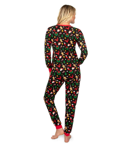 Womens Christmas Cookie Print Pajama Set with Crew Neck Top and Drawstring Pants
